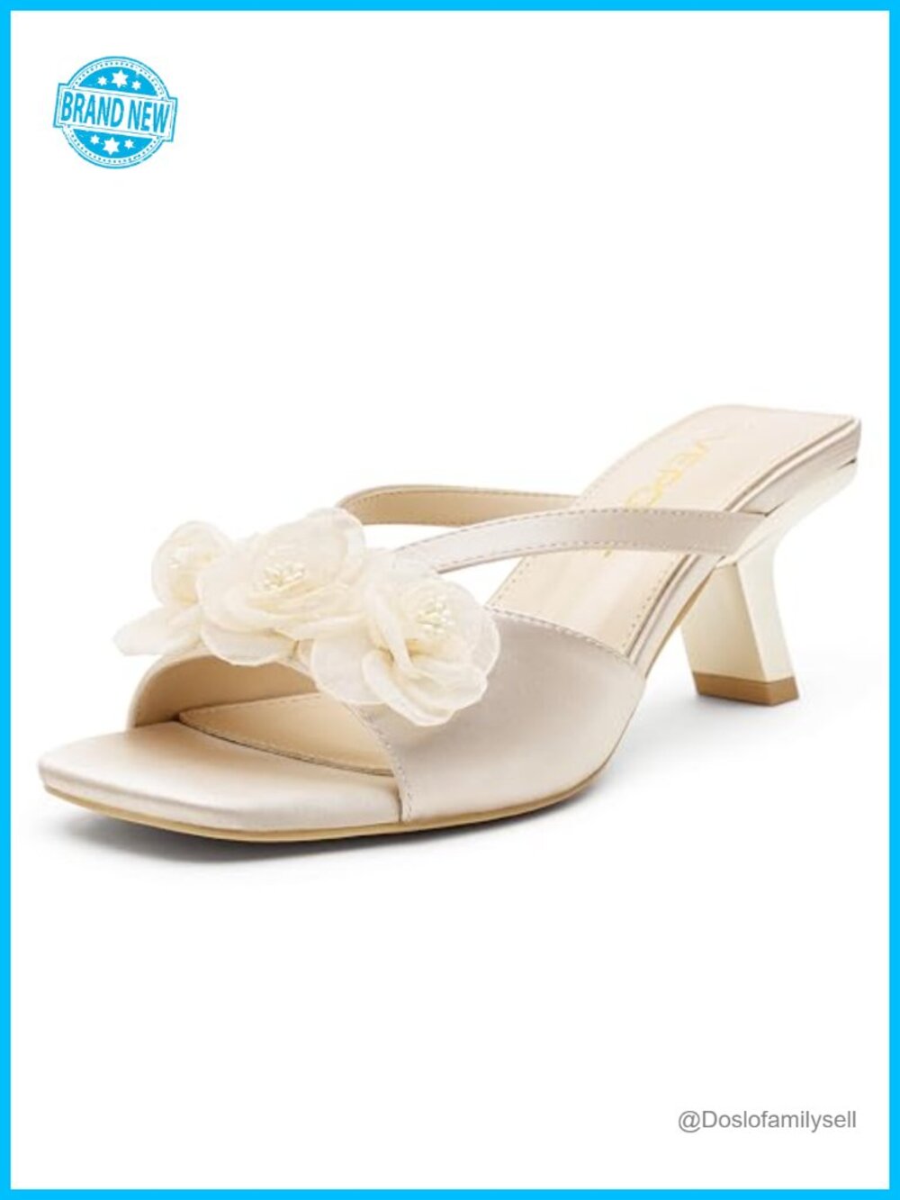 Floral Satin Kitten Heel Sandals Square Open Toe Mules Slip On Dress